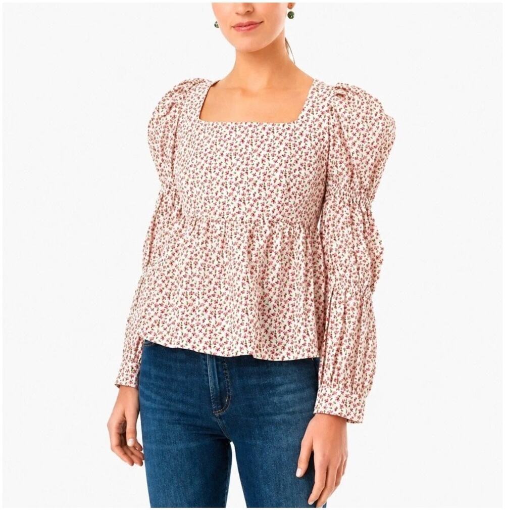 NWT Tuckernuck Hyacinth House Clemons Floral Peplum Top in White Pink - Size: XS